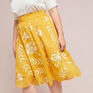 Anthropologie embroidered skirt with scalloped hem